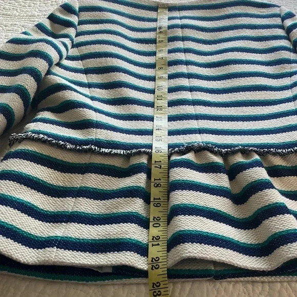 Talbots Striped Cotton Blend Textured Jacket Peplum Back Women’s 8 Cream Preppy - Picture 12 of 17